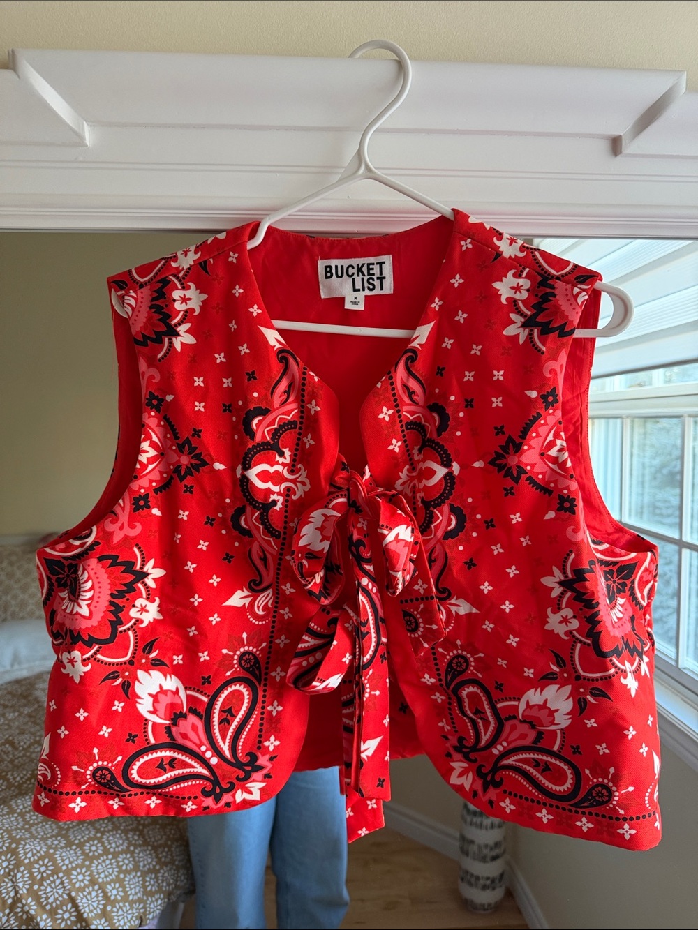 BUCKETLIST Red Paisley Tie-Front Crop Tank